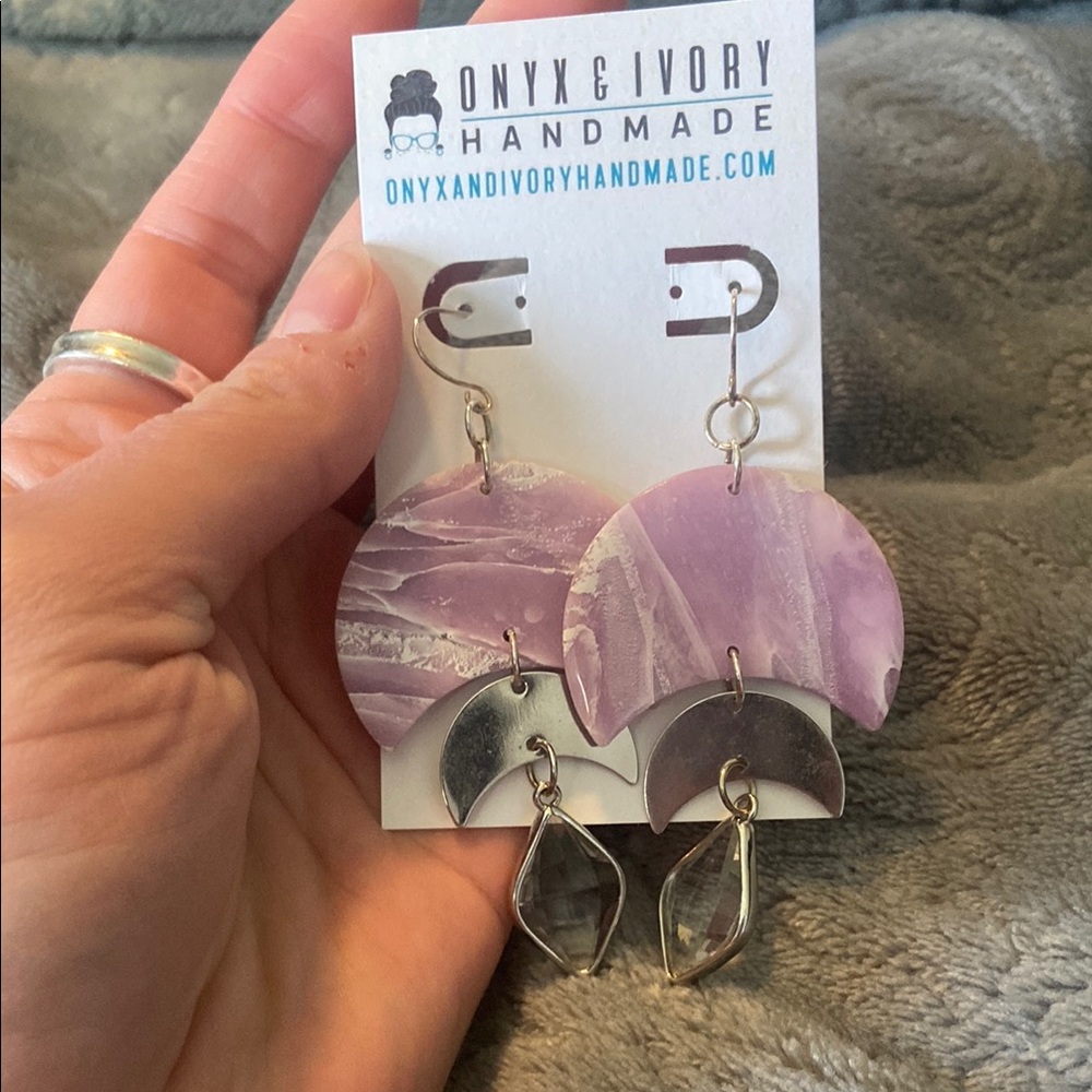 Onyx & Ivory Purple marble Earrings